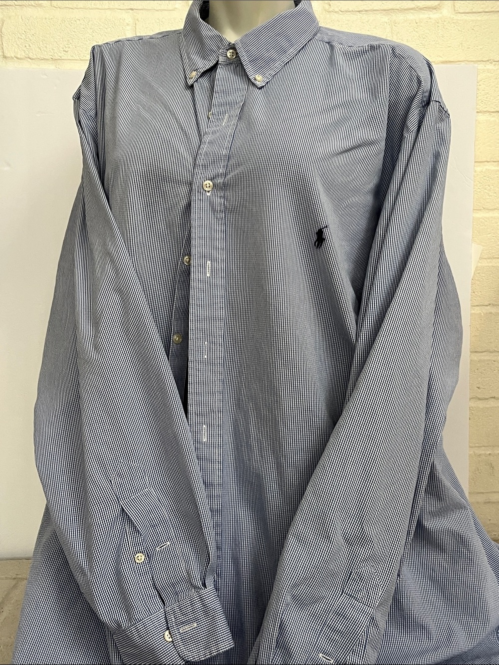 Ralph Lauren Blue Micro-Check Button-Down Dress Shirt